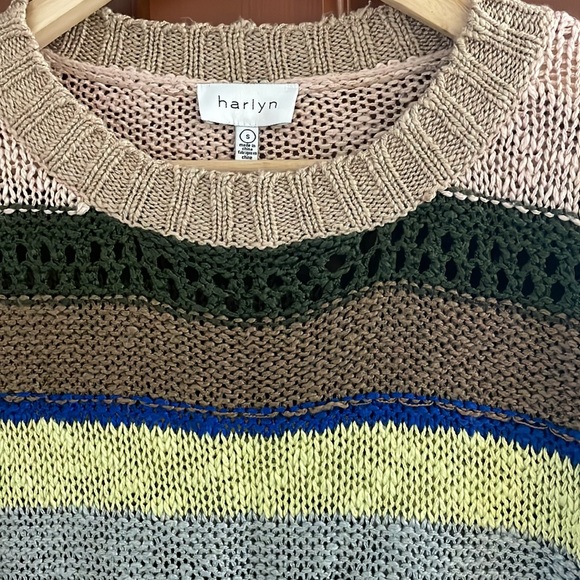 Anthropologie Harlyn Stitched & Striped Pullover Open Knit Sweater S - Picture 3 of 6